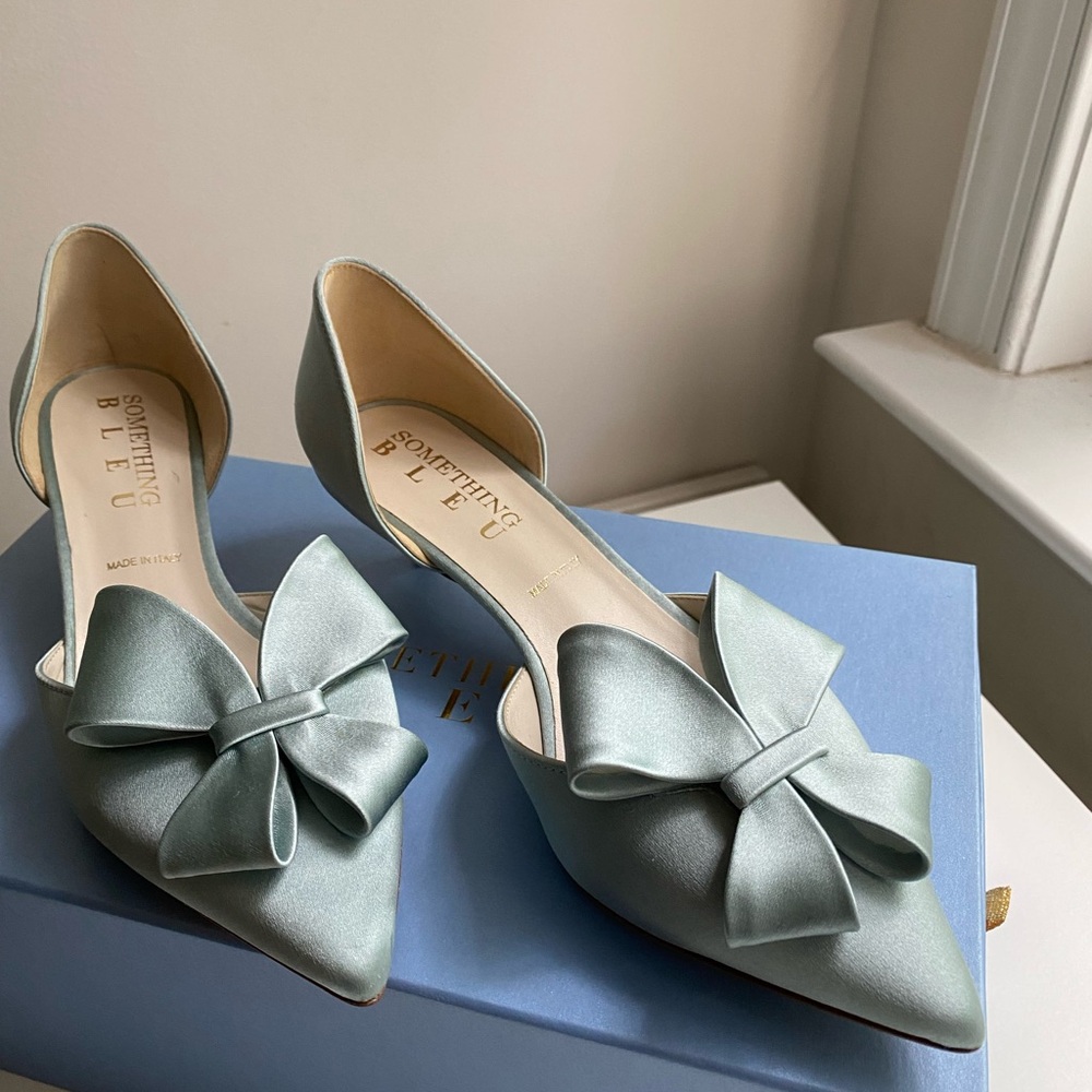 Something Bleu Blue Satin Bow Shoes